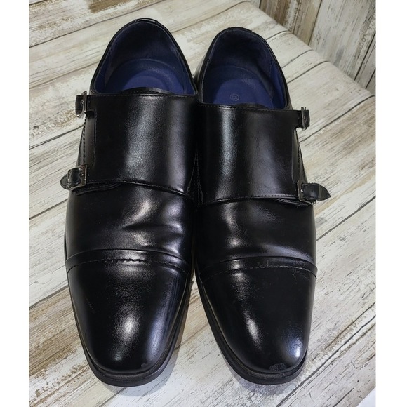 Bruno Marc Mens Black Double Monk‎ Strap Dress Shoes Size 7.5M Cap Toe - Picture 2 of 11